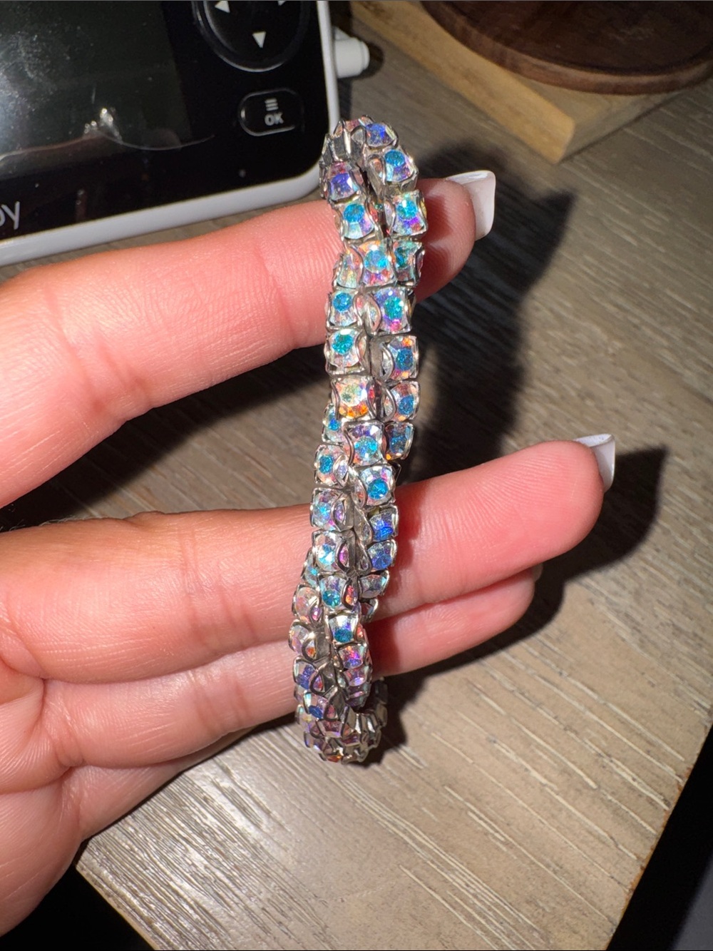 Aurora Crystal Stretch Bracelet - Iridescent Silver-Tone touchstone crystal
